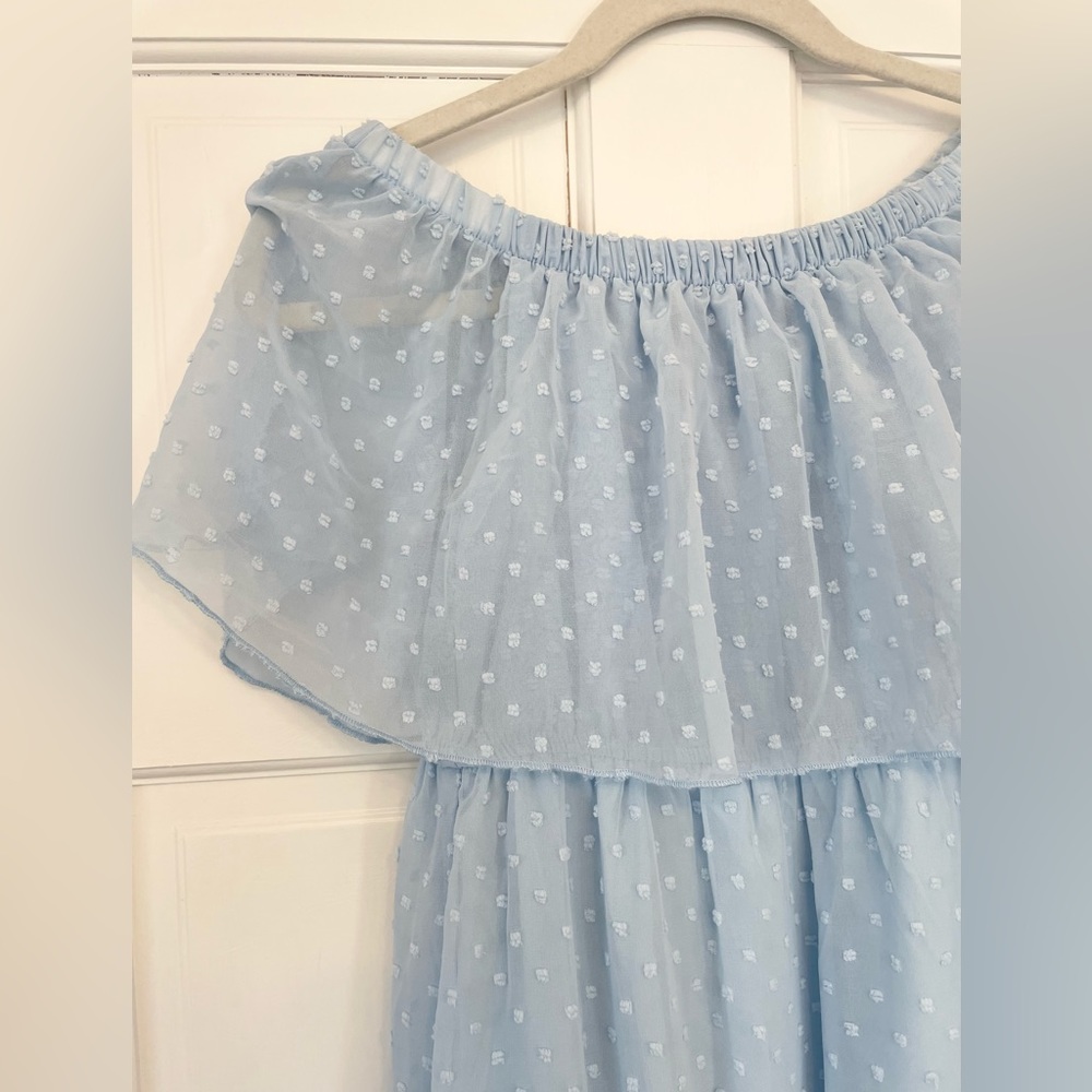 Springy blue off-the-shoulder dress, new without tags